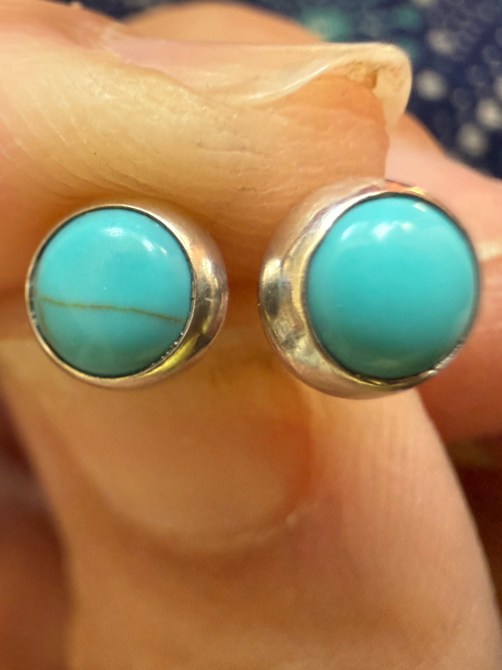 Genuine Turquoise 925 Sterling Silver Tiny Stud Earrings | Second Hole Stacking